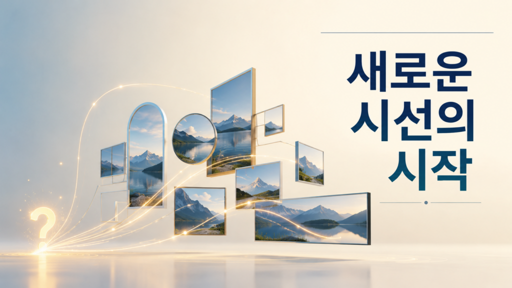 물음표에서 여러 시각과 아이디어가 확장되는 모습을 통해 인간의 호기심과 새로운 관점 형성을 표현한 대표 이미지