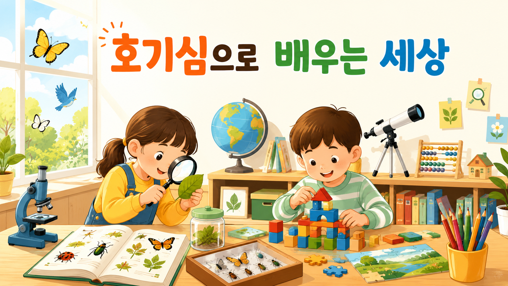 어린 시절 호기심과 배움을 표현한 일러스트 대표 이미지