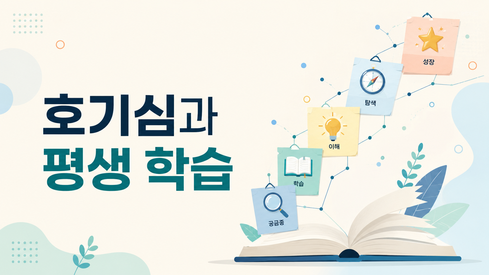작은 호기심이 탐색과 이해를 거쳐 평생 학습과 성장으로 이어지는 과정을 표현한 대표 이미지