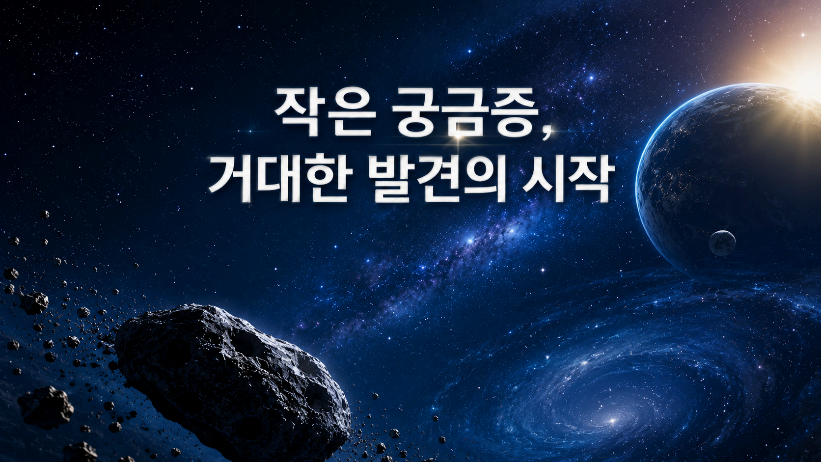우주 속 작은 소행성을 바라보며 탐구를 이어가는 인간의 호기심을 표현한 대표 이미지