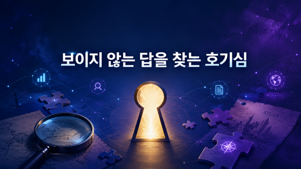 숨겨진 정보를 찾아 탐구하는 인간의 호기심을 표현한 디지털 일러스트