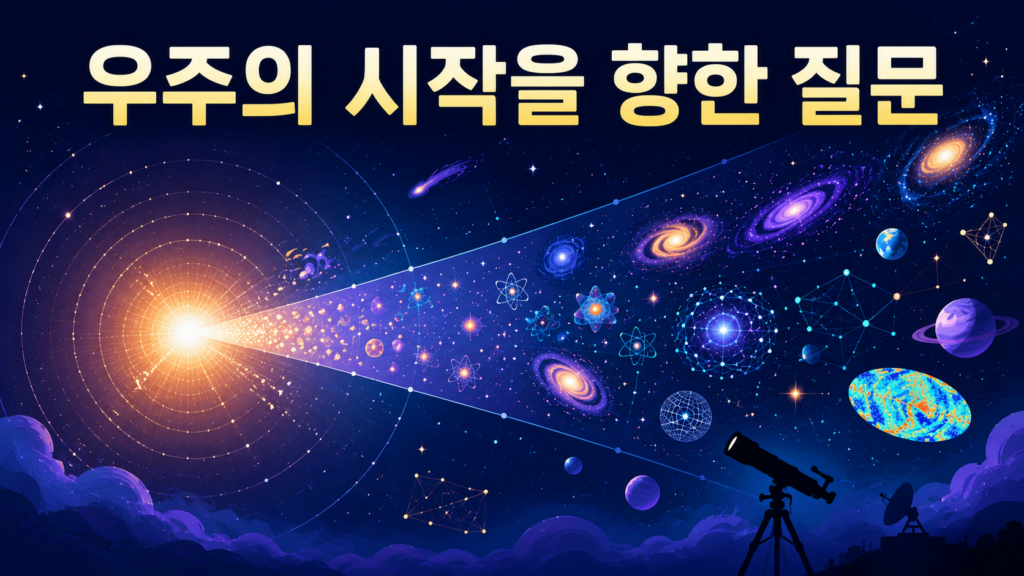 인간의 호기심이 우주 탄생의 비밀과 우주의 기원을 탐구하는 과정을 표현한 대표 이미