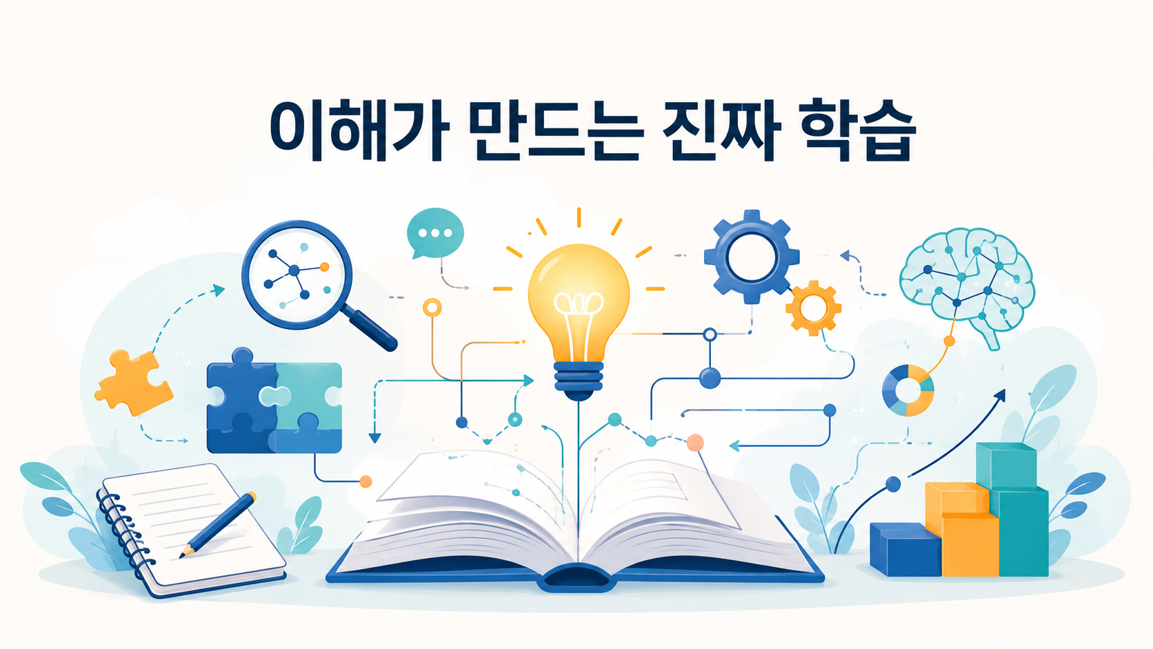 인간의 호기심이 이해 중심 학습으로 이어지는 과정을 표현한 대표 일러스트