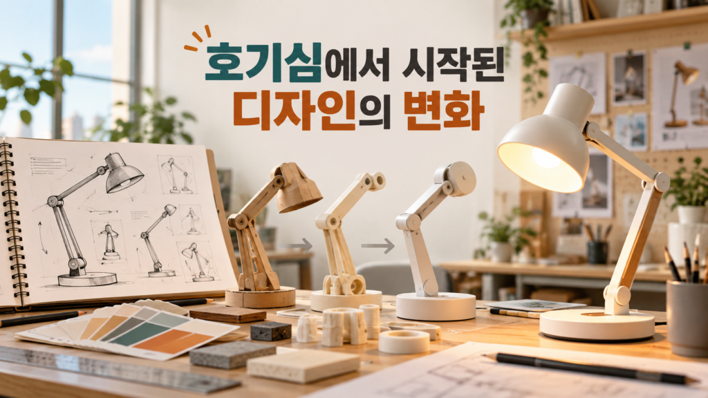 인간의 호기심이 디자인을 변화시키는 과정을
스케치와 시제품, 완성된 제품으로 표현한 이미지